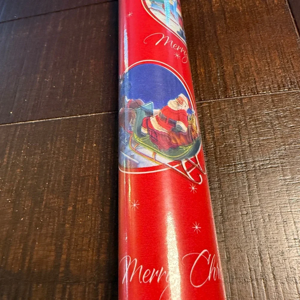 Vintage Christmas Gift Wrap Santa Claus Red Holiday Wrapping Paper USA 40 SQFT